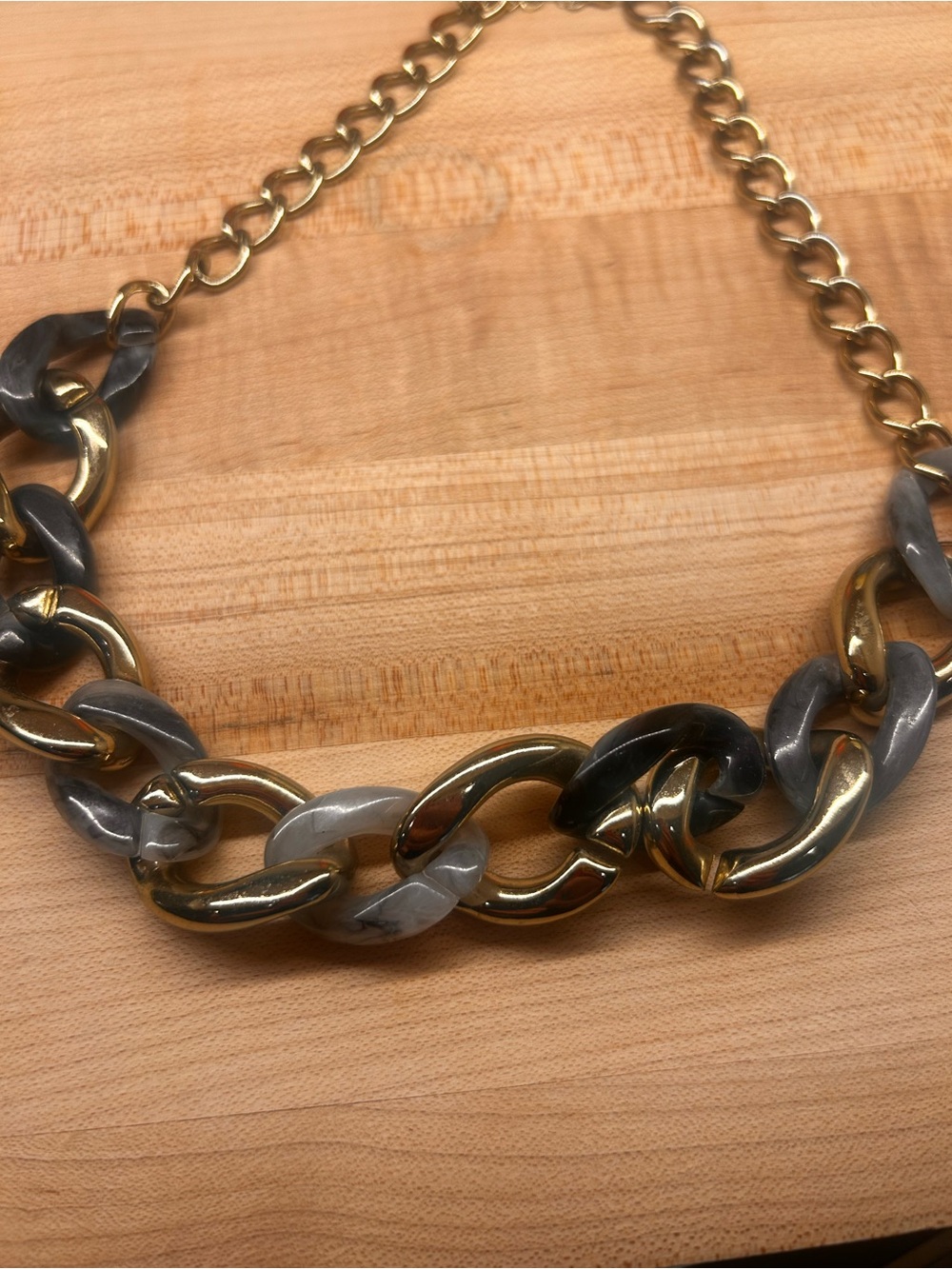 Chunky Two-Tone Gold and Gray Link Necklace